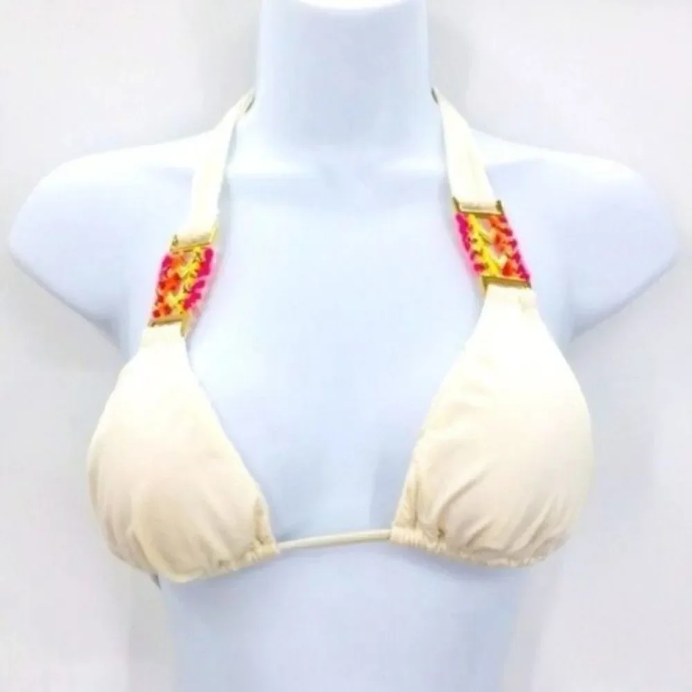 Beach bunny bronze white Belize Beauty triangle bikini top M BoxC